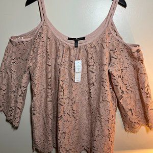 White House Black Market SS Lace Cold Shoulder Top